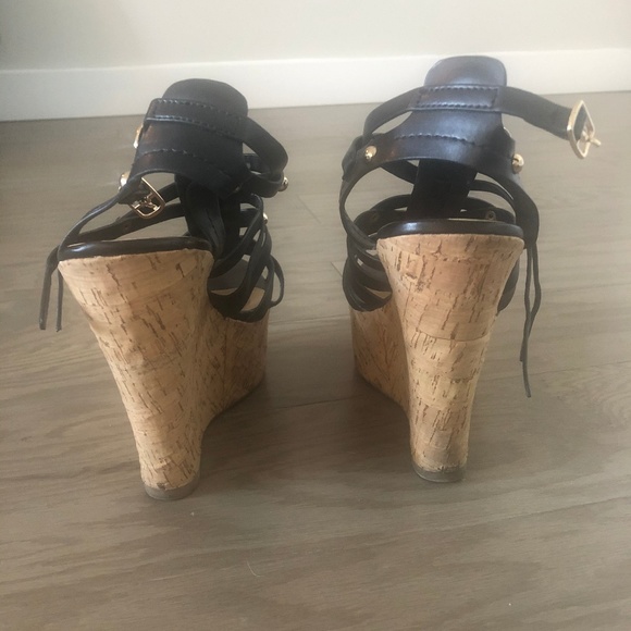 Black Gladiator Cork Wedge Sandal - Picture 3 of 6